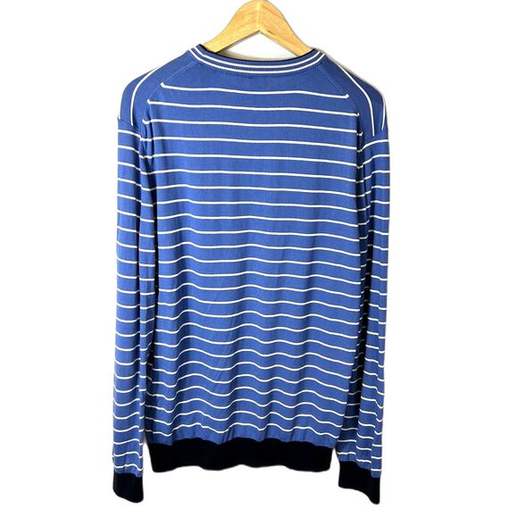 Boss Hugo Boss Blue Stripe 100% Cotton Lightweight Crewneck LS Sweater Size XL - Picture 7 of 12
